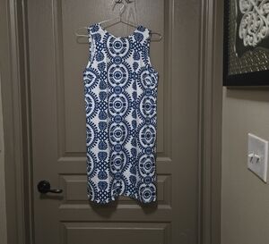 Blue and White Halter Sheath Mini Dress